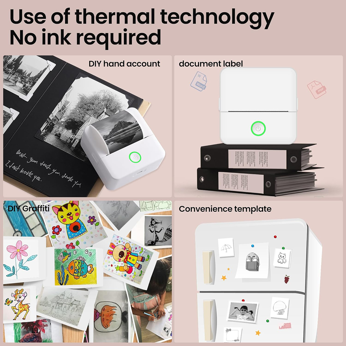 Mini Portable Printer Thermal Printing Sticker Wireless Inkless Mini Pocket Printer Self-adhesive Label Printer Photo Printer