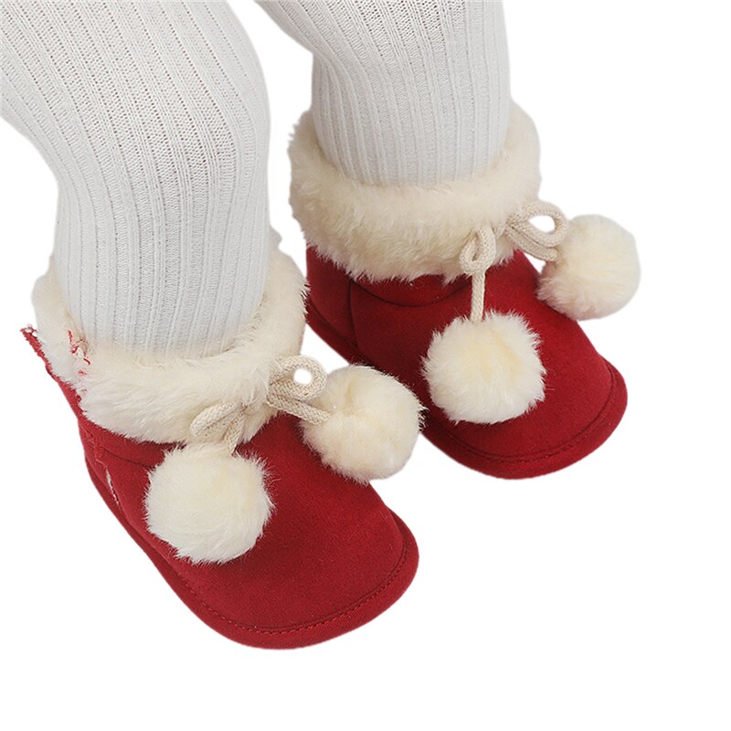 Baby Winter Warm Snowboots Zachte Zool Bont Gevoerde Pom Pom Enkellaarsjes Antislip Baby Prewalkers casual Footwear