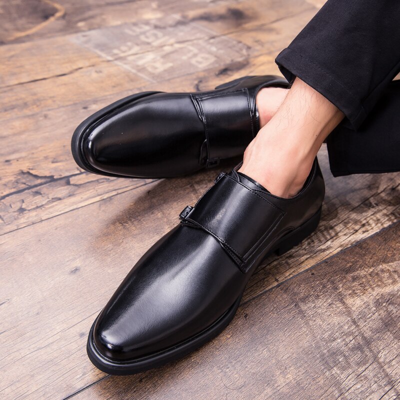 Zapatos de cuero con correa de monje para Hombre, mocasines informales sin cordones, calzado Formal de negocios