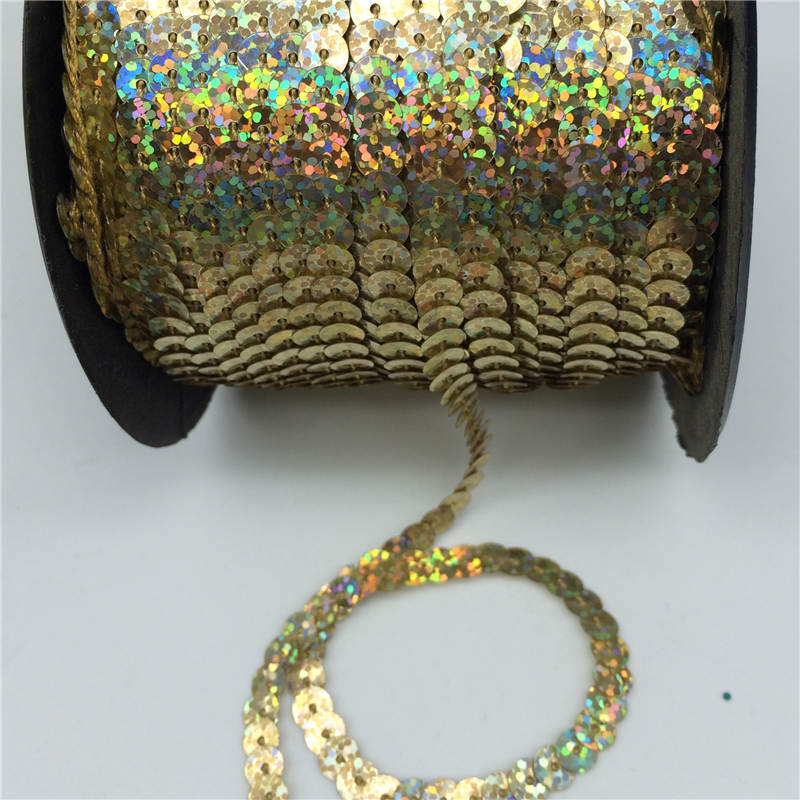 20 yard / lot 6mm løse runde flade pailletter pailletter syer på trimmer til håndværk tøjposer sko tilbehør glitter pailletter kæde: Lys guld