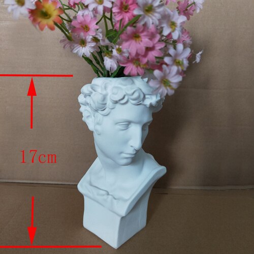 Vit harts david skulptur huvud vas blomsterarrangemang original imitation gips heminredning vas marseille ariadne vaser: 17cm xiaowei