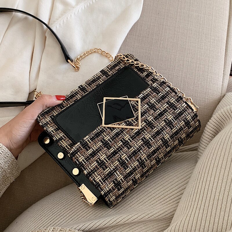 femme rabat carré sac nouvelle laine femmes sac à main serrure chaîne épaule Messenger sac de voyage sac