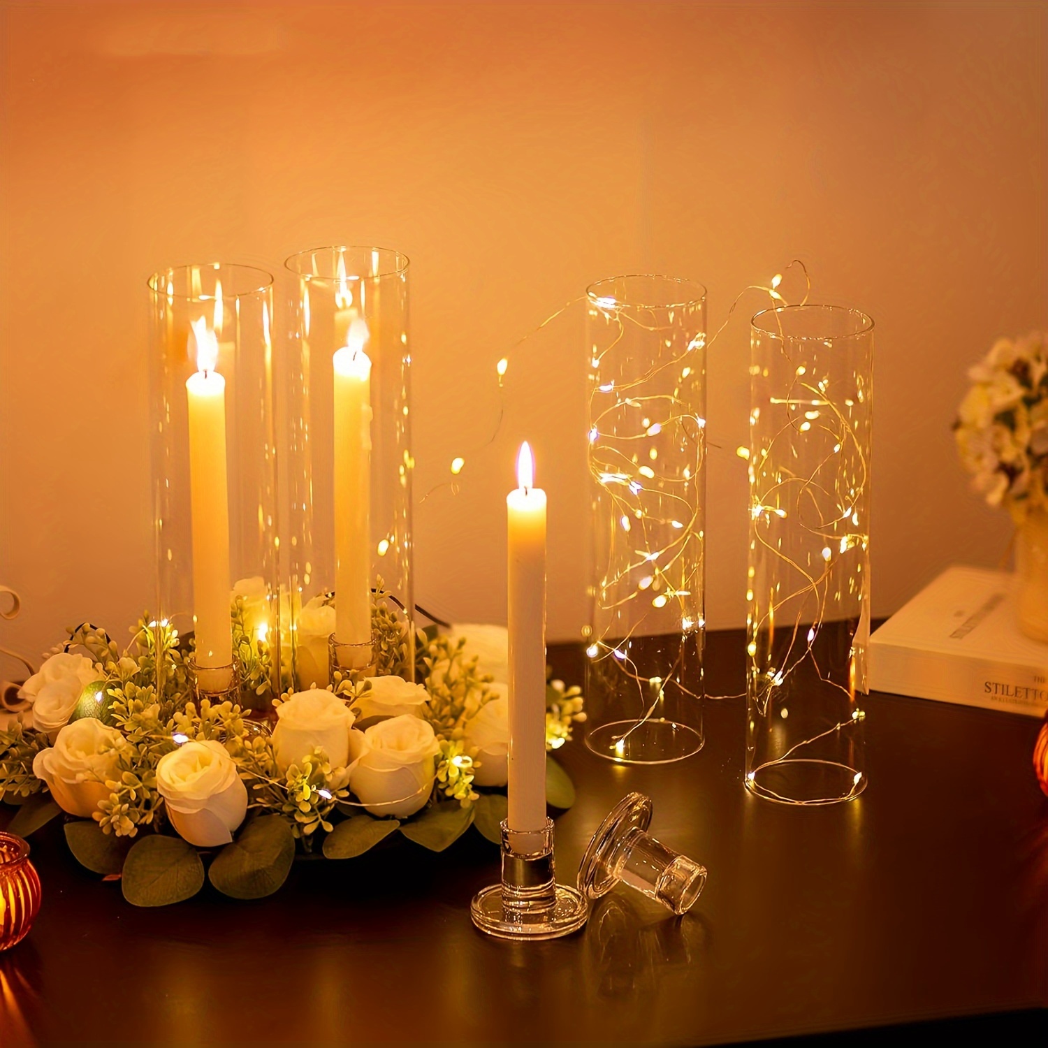 2-delige glazen winddichte kaarsenhouder, woondecoratie, bruiloftsdecoratie