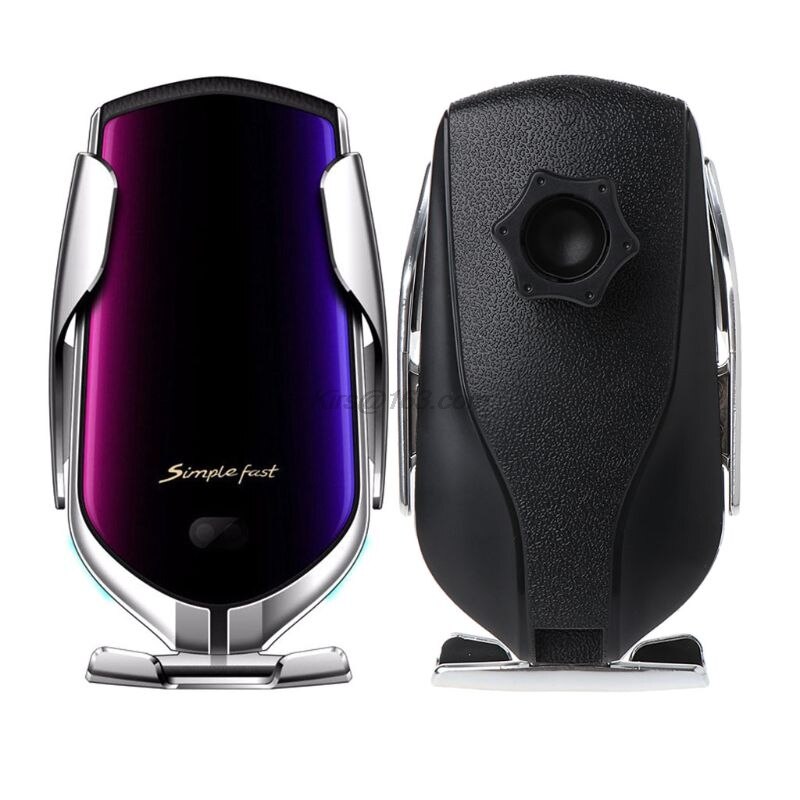 Smart automatisk  r1 infraröd sensor bil trådlös laddare hållare klämfäste för iphone galaxy samsung xiaomi mobiltelefon brac: Silver-