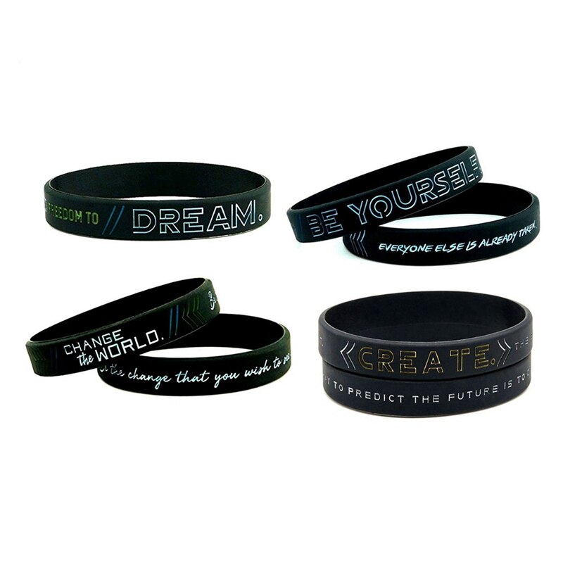 1pc Dream Change the World Be Yourself and Create Inspirational Motivational Silicone Wristbands in Adult Unisex Punk Bracelet