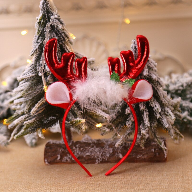 20pcs Funny Cute Red Gold Plush Antler Reindeer Head Buckle Headband Headwear Party Children Adult Navidad Christmas
