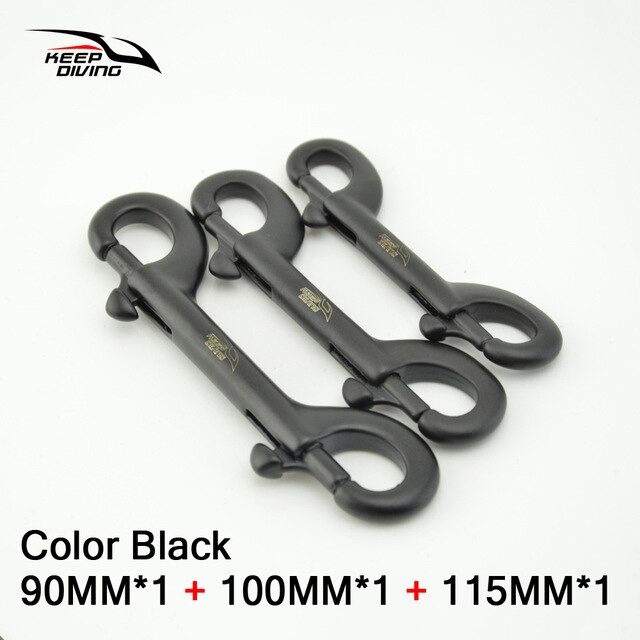 KEEP DIVING 3 PCS 316 Stainless Steel Scuba Diving Double Ended Hook Accessory For Equipment BCD Chioce Snap Bolt kit Quick Draw: Black 3 Size