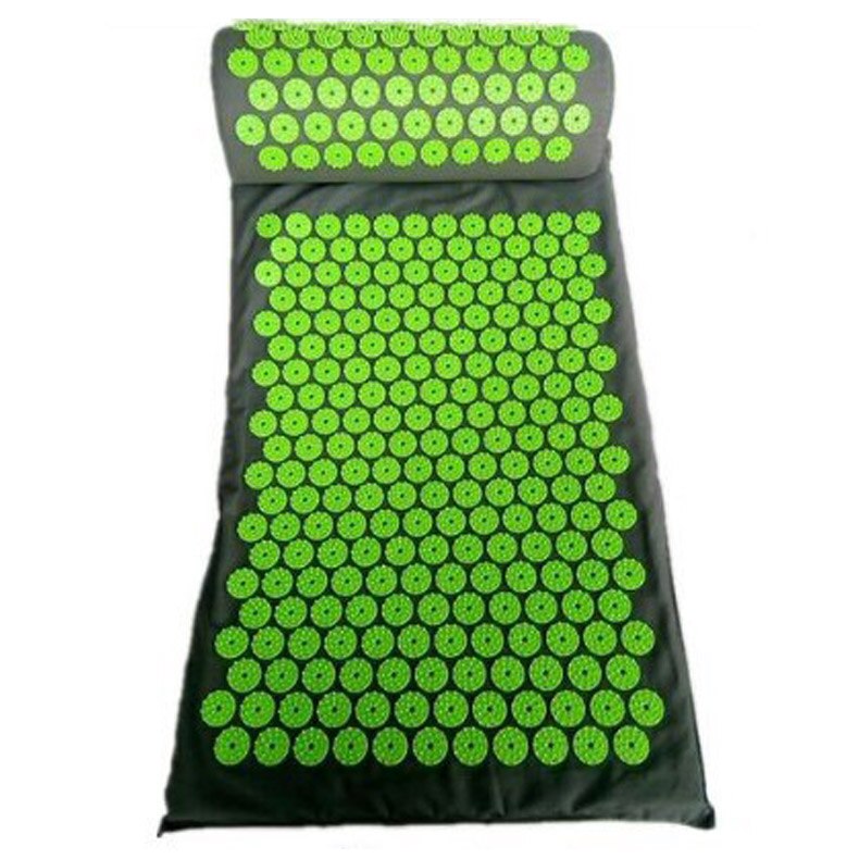 Massage mat Cushion Shakti Mat Acupressure Relieve Back Body Pain Spike Mat Acupuncture Massage Yoga Mat with Pillow 68*42cm: Green