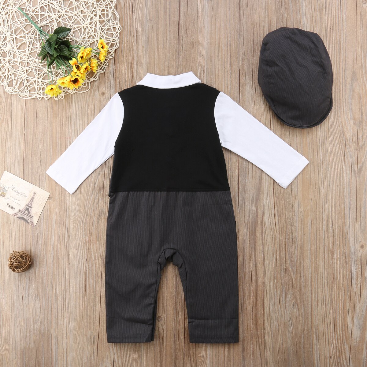 Kleinkind Baby Junge Formale Anzug Party Hochzeit Smoking Gentleman Zweireiher Strampler Overall + Hüte Outfit 0-24M