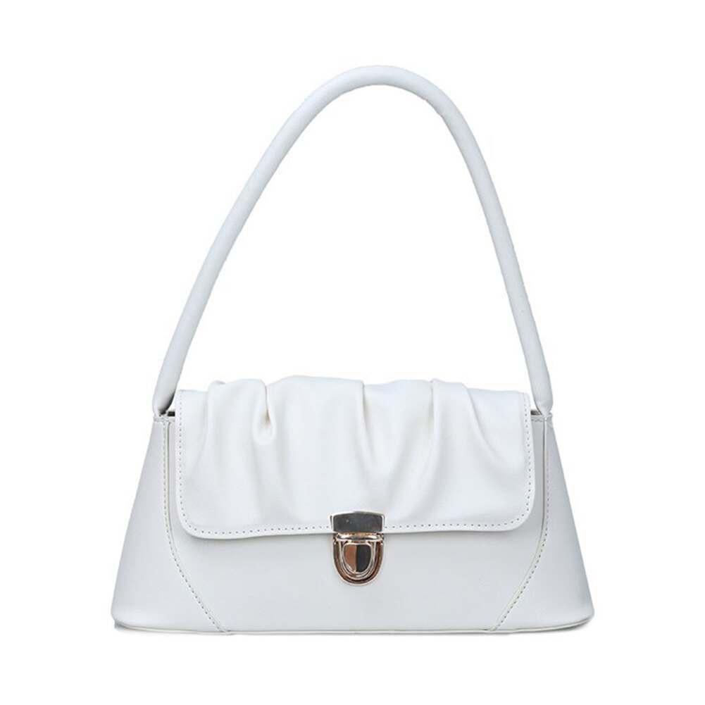 Bolso versátil sencillo para mujeres jóvenes, bolsos de mano de Color sólido, bolsos de mujer, Bolso pequeño plisado de PU para hombro con asa superior: Blanco
