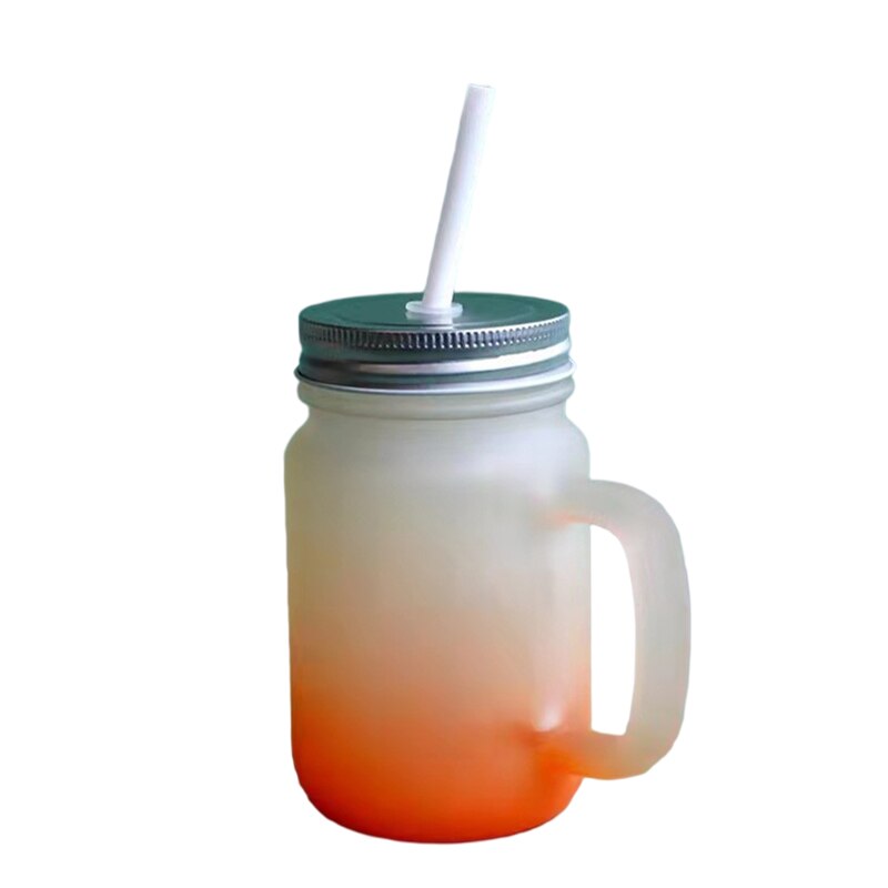 15oz Gradient Beer Cups Blank Sublimation Frosted Glass Mason Cup With Handle Custom Coffee Mugs For Wedding: Orange