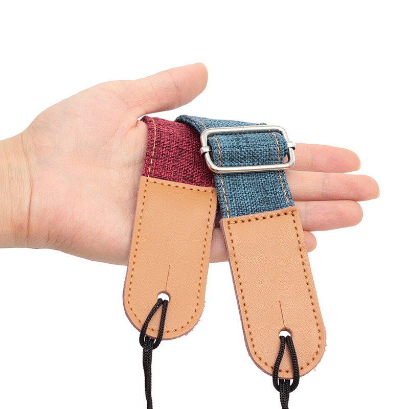 75-130cm Vintage Guitar Straps Linen Cotton ukulele strap Adjustable Leather Ends strap guitar Acoustic Electric Guitar Stripes
