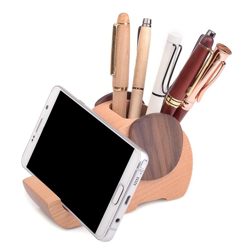 Wooden Elephant Cell Phone Holder/Stand with Pen&Pencil Holder Desk Decoration Multi-Functional Supplies Stationery Organizer Gi