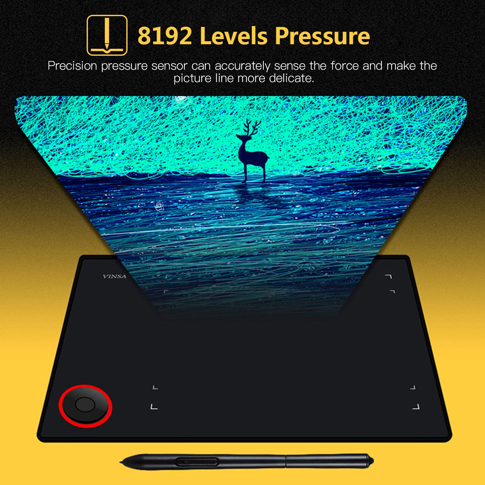 Graphics Drawing Tablet Writing Board Controller Knob 8192 Levels Battery-Free Stylus Support PC/Laptop Connection