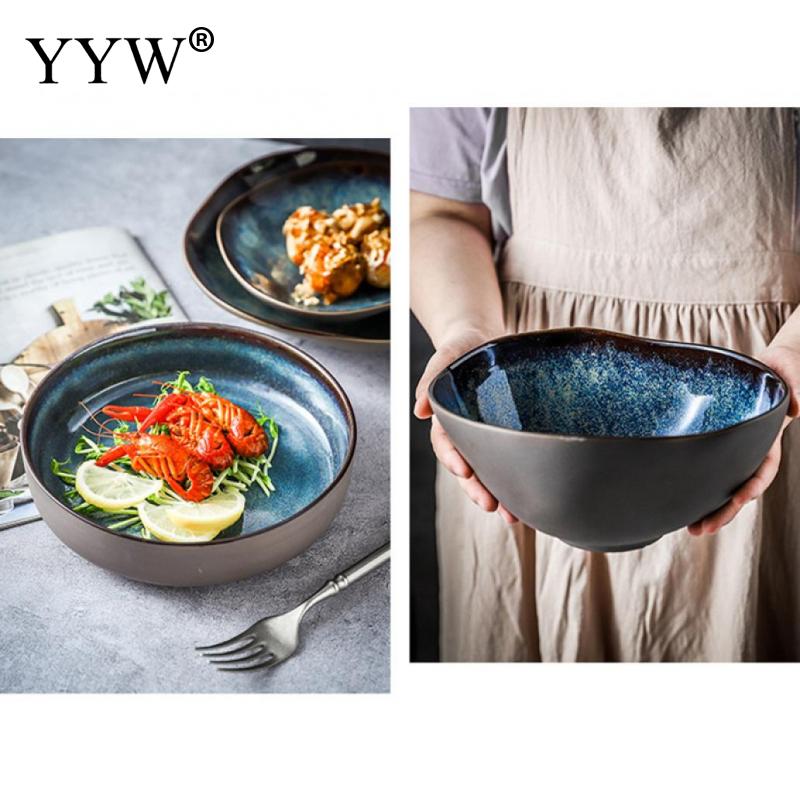 2 unids/lote horno vajilla de cerámica vidriada cambiante Ramen de forma Irregular plato aperitivo de la placa de la cena de porcelana vajilla conjunto