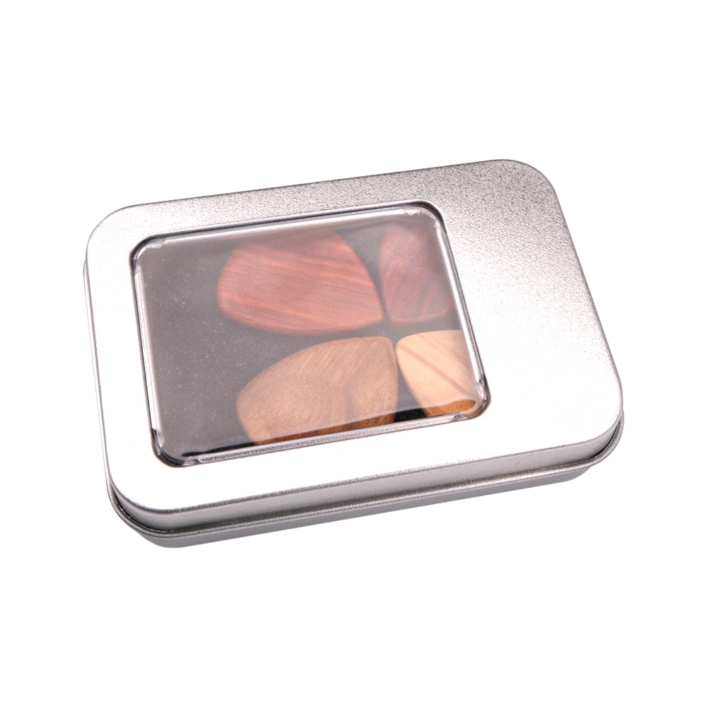 Guitar Picks Iron Pick Box Holder Collector with 4pcs Different Wood Picks Mediator for Guitar Accessories & Parts guitar tool
