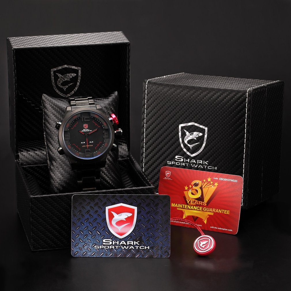 Sh2309 heren sporthorloges met stalen band, ip-horloge met kwarts en dubbele weergave, polshorloge voor buitengebruik