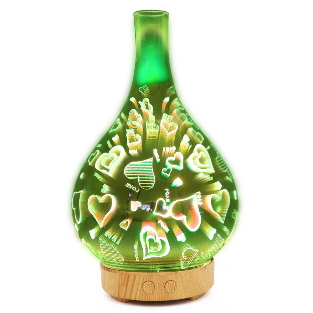 Essential Oil Diffuser 3D Glass Aromatherapy Ultrasonic Humidifier - 7 Color Changing LEDs, Waterless Auto-Off,BPA Free for Home: Love Heart Picture