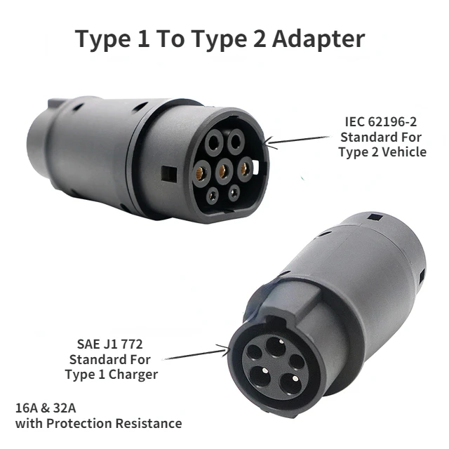 SUSUTOO EVSE Adapter 16A 32A Elektrische Fahrzeug Auto EV Ladegerät Stecker SAE J1772 Buchse Typ 1 Zu Typ 2 EV Adapter Buchse: Farblos