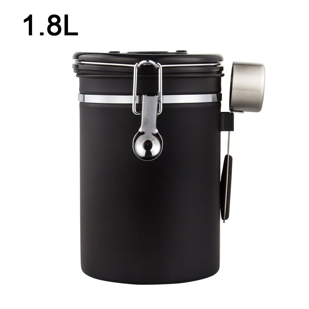 Stainless Steel Sealed Tank Storage For Coffee Beans Tea Moisture-Proof Coffee Bean Milk Powder Jar Tea Pot Kitchen Grains Box: Black / 1.8L