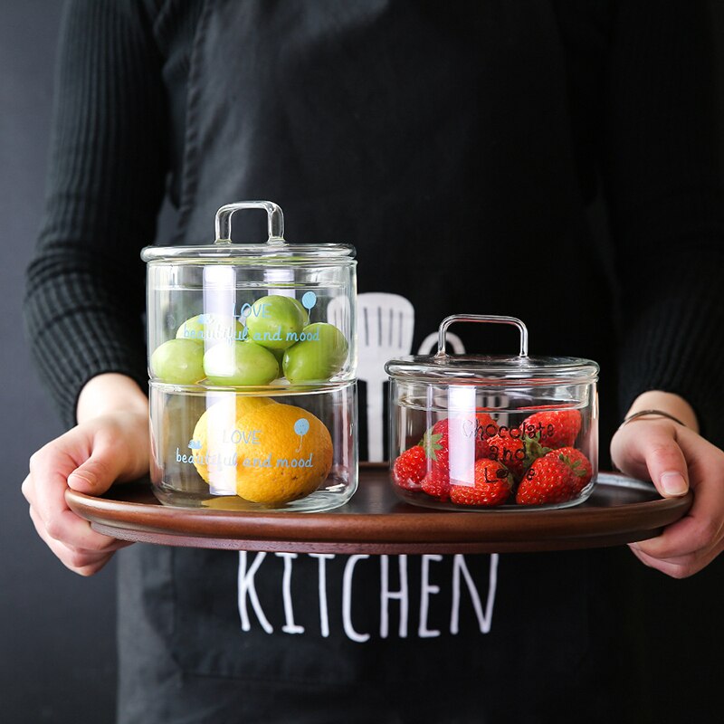 Nordic Heat-Resistant Glass Storage Jars with Cover Flamingo Candy Ice Cream Storage Bottles Kitchen DIY Salad Transparent Bowl
