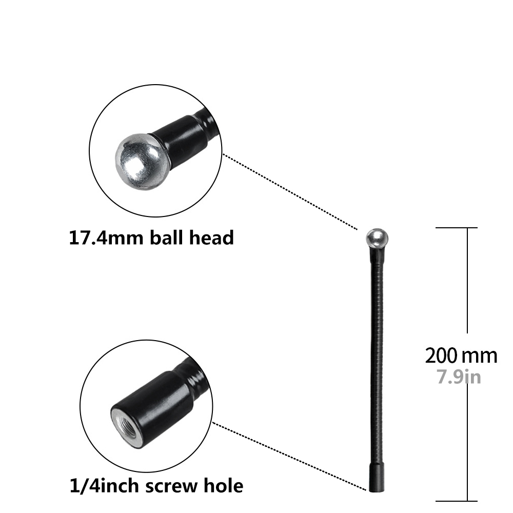 Supports de bâton de Selfie monopode à tige en métal Flexible avec vis de 1/4 pouces/bras d'extension de tête sphérique pour trépied d'appareil photo téléphone portable: WHITE