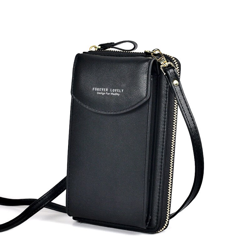 Shoulder Messenger Bag For Ladies Long Zipper Handbags Clutch Bag Large Capacity Mobile Wallet: Black