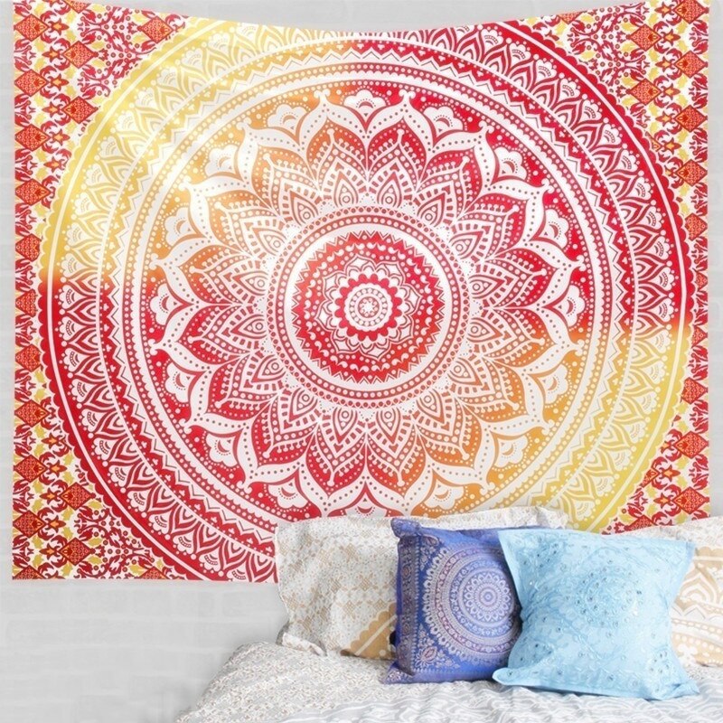raajsee Metallic gouden wandtapijt, wandkleden met mandala, Indiase katoenen stranddeken, hippie wandtapijten, boho decoratie, dubbele sprei, yoga-meditatiemat, tapijten, 132 x 152 cm : Raajsee