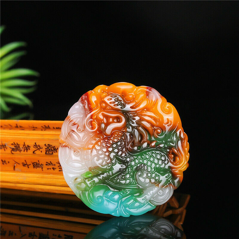 Natural Color Jade Kirin Dragon Pendant Necklace Chinese Hand-Carved Charm Jewelry Amulet Accessories for Men Women