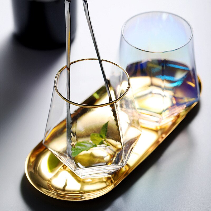 Jo life geometri whiskyglas diamant gyllene kant transparent kristall tumlare glas kopp kaffe mjölk te mugg