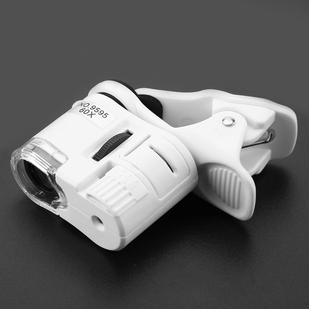 60X portátil Clip lupa UV microscopio Universal teléfono móvil con Mini LED NK-Shopping