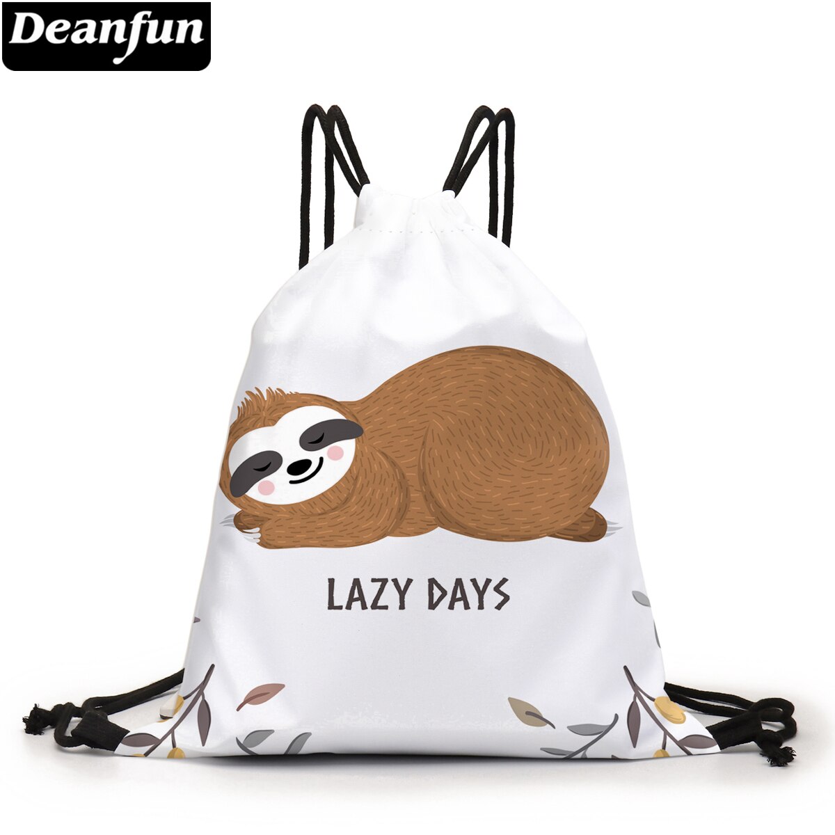 Deanfun Tasje Bruin Luiaard 3D Gedrukt Bag Leuke Witte Koord Rugzak Voor Kids D60386