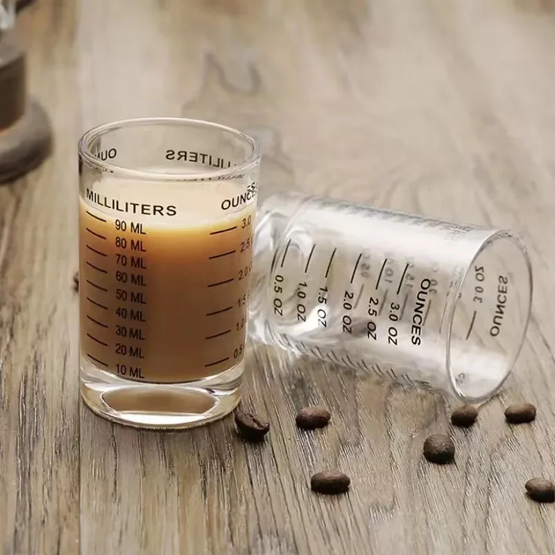 Taza medidora de vidrio resistente al calor, Jigger Vaso de Leche, vaso de onza de vidrio con escala para café expreso, 90/120ml