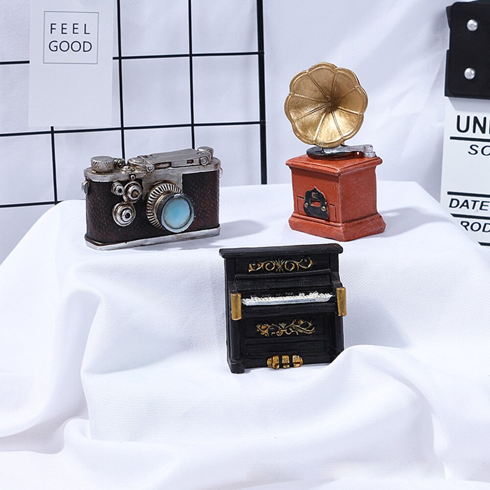 Vintage Mini Resin Crafts Phonograph Camera Piano Radio Model Nostalgia Living Room Home Decor Photo Prop