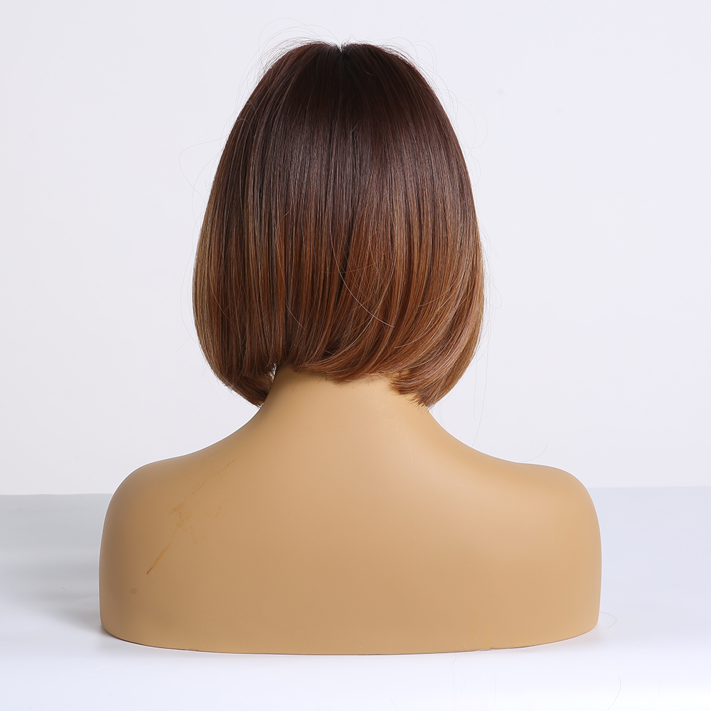 Alan Eaton Rechte Donkerbruin Blonde Ombre Synthetische Pruiken Met Pony Voor Vrouwen Korte Bob Pruik Hittebestendige Lolita Cosplay pruiken