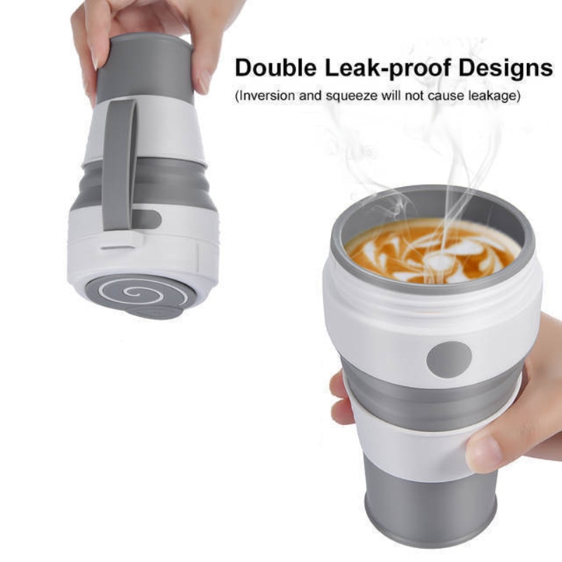 401-500Ml Food Grade Hittebestendige Siliconen Kopje Koffie Outdoor Reizen Draagbare Opvouwbare Lekvrij Cup Met Deksel