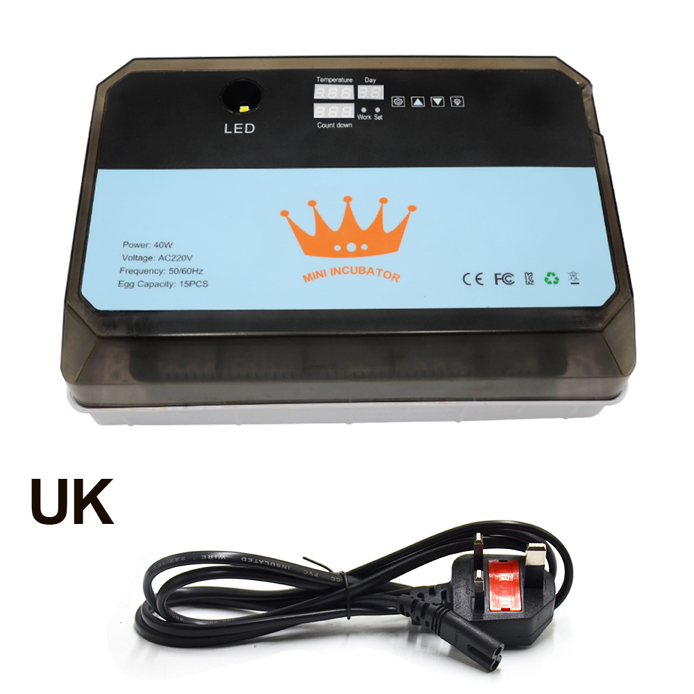Newest Farm 15Eggs Incubator Multifunctional Automatic Digital Incubator with Temperature Humidity Sensors for: UK Plug