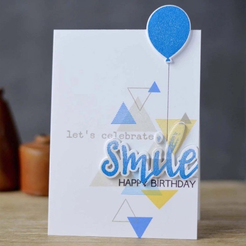 QWELL Balloon Metal Cutting Dies And Clear Silicone Stamps Birthday Wishes For Craft Paper Cards Album DIY Scrapbooking