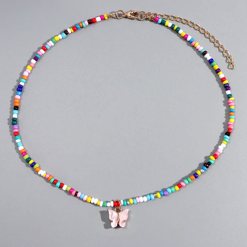 Neue Trend Elegante Schmuck Multi-schicht Mixcolor Perlen Kette Herz Anhänger Halskette Unquie Frauen Halskette X0118: X0119-Rosa