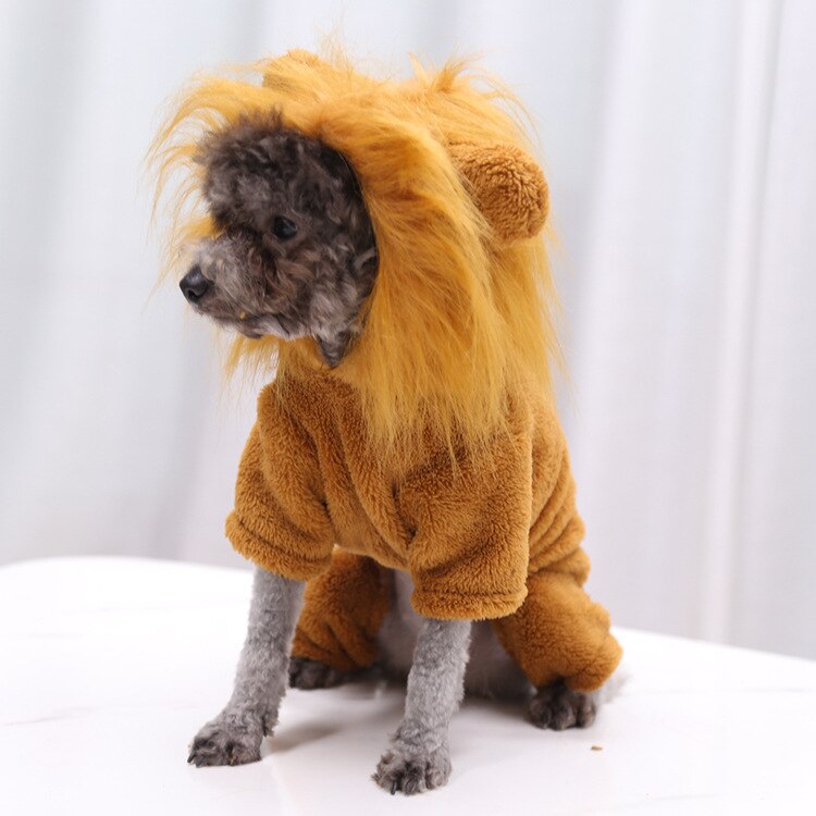 Dog Lion Costume with Lion Mane Cap, Fancy Cartoon Christmas Halloween Costumes, Pet Hoodie Jumpsuit for Role Playing
