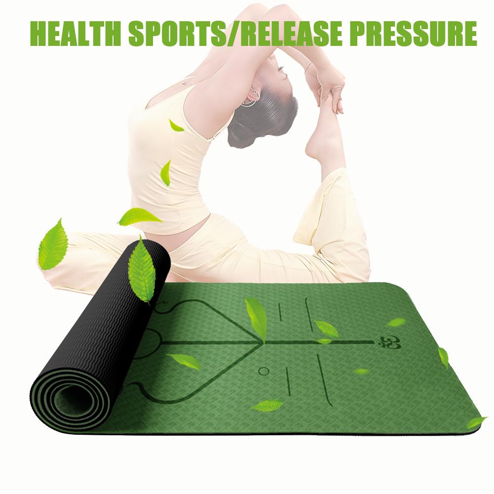 Tpe yogamåtte dobbeltfarvet skridsikker tæppemåtte med positionslinje til begyndergymnastik fitnessudstyr gymnastikmåtter 1830 x 610 x 6mm
