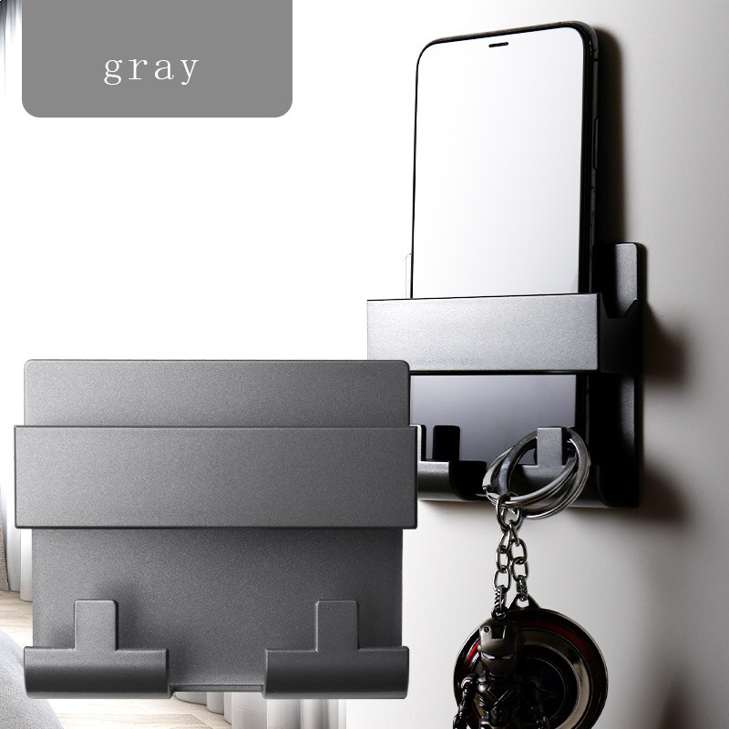 Telefon vægholder pasta vægmonteret opbevaringsstativ smart hængende mobiltelefon tablet oplader holder sømfri lim nøglering: Grå