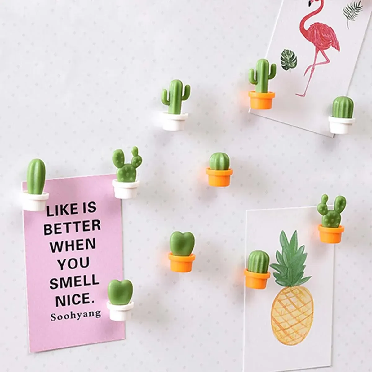 Aimant de réfrigérateur à Message magnétique Cactus, plante verte en pot, boule de Cactus, aimant de réfrigérateur tridimensionnel 6 pièces