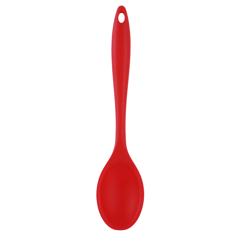 3 farve madkvalitet silikone langhåndteret suppe ske ensfarvet børneske køkken silikone ske bestik tilbehør: Rød