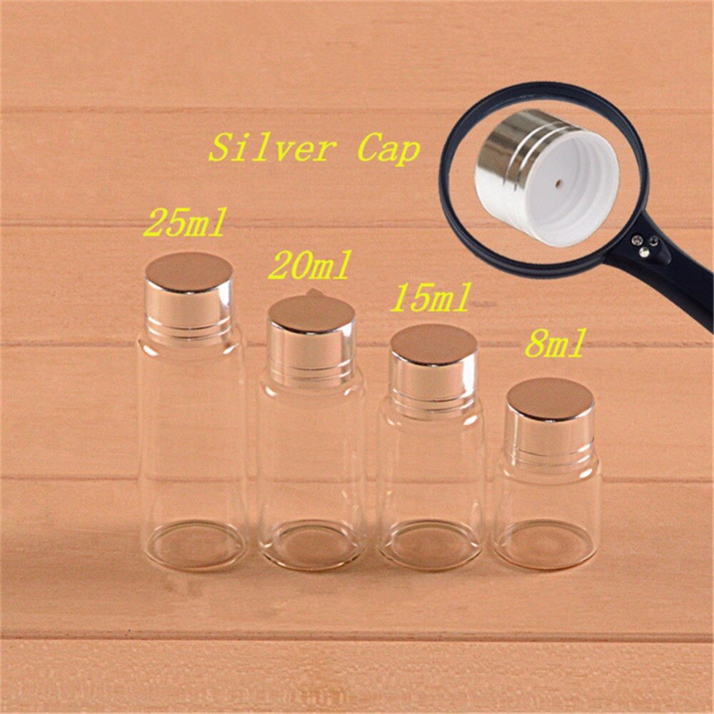 12 stuks 8ml 15ml 20ml 25ml mini glazen flesjes met zilveren draaideksel glazen flessen schroefdoppen glazen potten