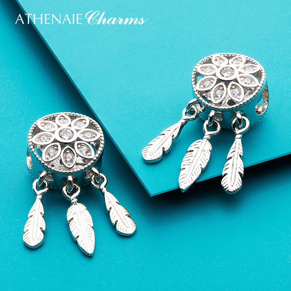 Athenaie 925 Sterling Zilver Duidelijk Cz Spirituele Dreamcatcher Charms Hanger Voor Armband En Ketting Sieraden