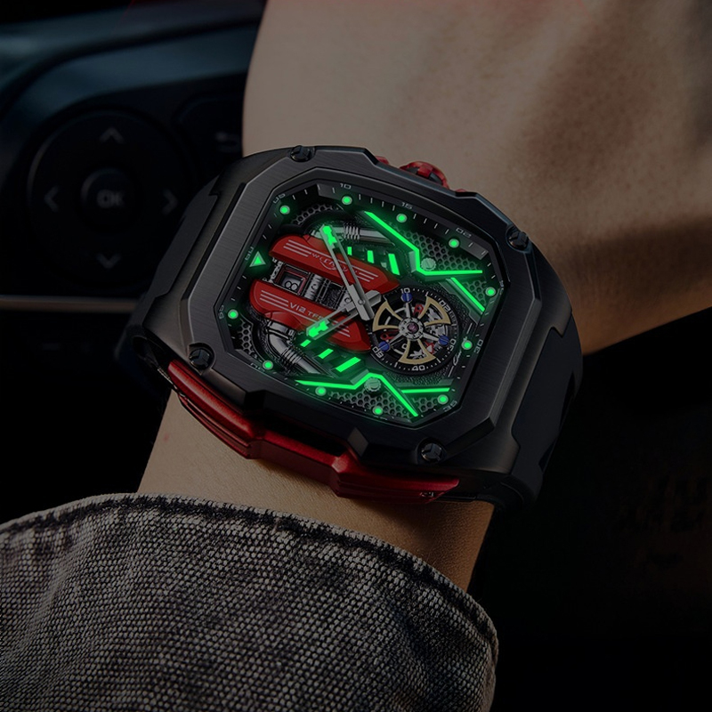 Motoroppervlak quartz horloge voor heren Origineel topmerk rubberen band Waterdicht lichtgevende datum Heren quartz horloge reloj