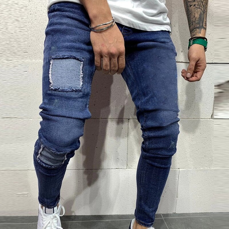 Men's Silm Fit Denim Pants Solid Color Pants Flexible Jeans Men's Jeans with Pockets