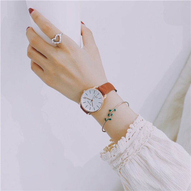 Ulzzang-relojes para mujer de cuero Vintage, de cuarzo, informal, de lujo,: Marrón