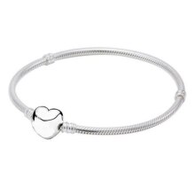 Silver Color Heart Shape Pendant Women Snake Chain Heart Charm Bracelet